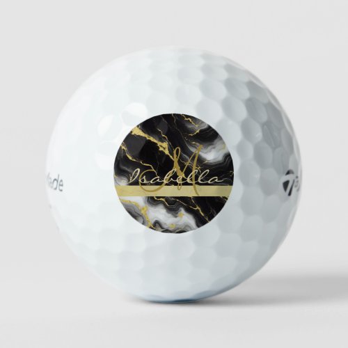 Personalized Minimalist Modern Black Gold Marble Golf Balls
