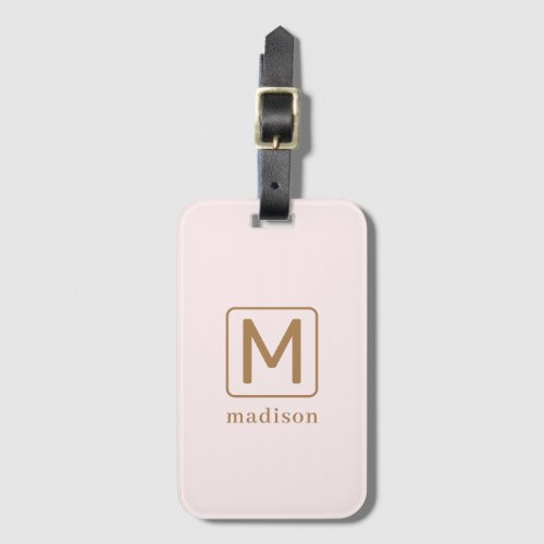 Personalized Minimalist Monogram Blush Pink Gold  Luggage Tag