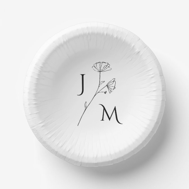 Personalized Minimalist Monogram Paper Plate Bowls (Front)