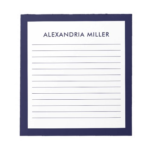 Personalized Minimalist Navy Blue Name Lined Notepad