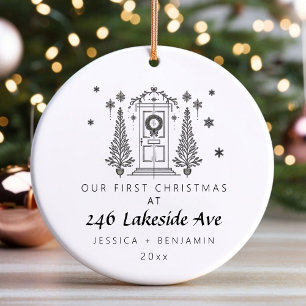 Personalized Minimalist New Home Christmas Ceramic Ornament