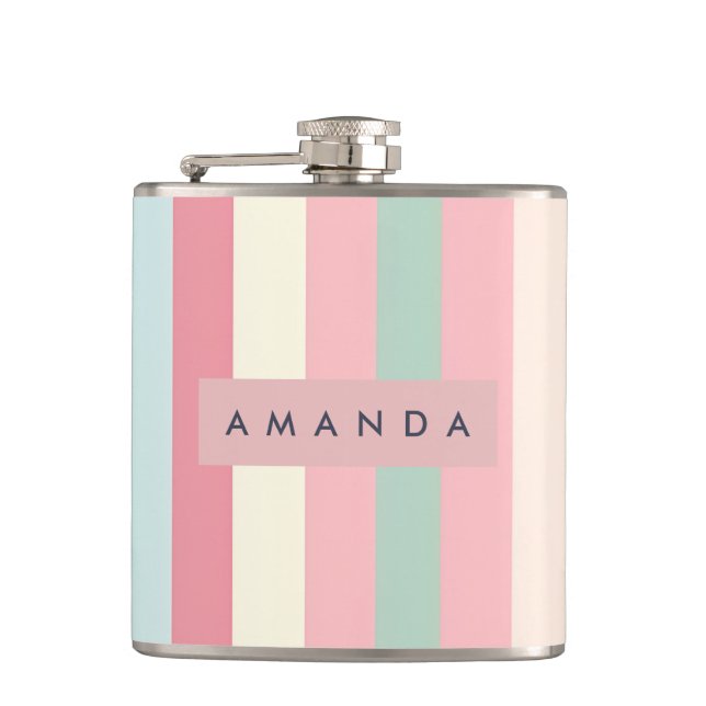 Personalized Minimalist Pastel Stripes  Flask (Front)