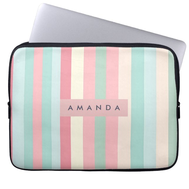 Personalized Minimalist Pastel Stripes  Laptop Sleeve (Front)