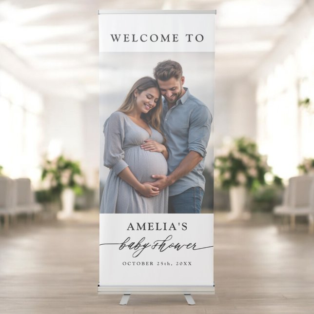 Personalized Minimalist Photo Baby Shower Retractable Banner (Creator Uploaded)