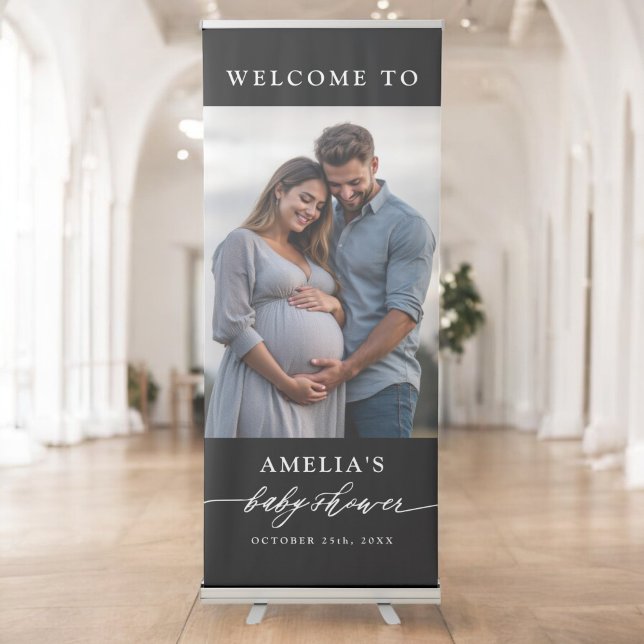 Personalized Minimalist Photo Baby Shower Retractable Banner (Creator Uploaded)