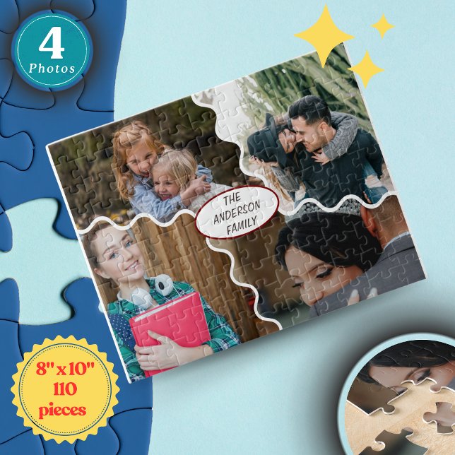 Personalized Minimalist Puzzle | Memorable Gift  (Custom 4-Photo Collage Jigsaw Puzzle | 8”x10” 110-Piece Personalized Minimalist Puzzle)