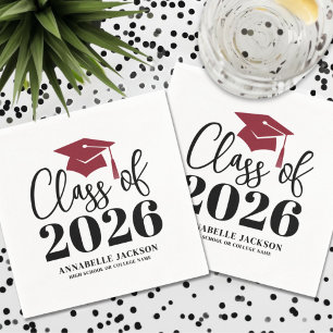 Personalized Minimalist Red Graduation Napkins