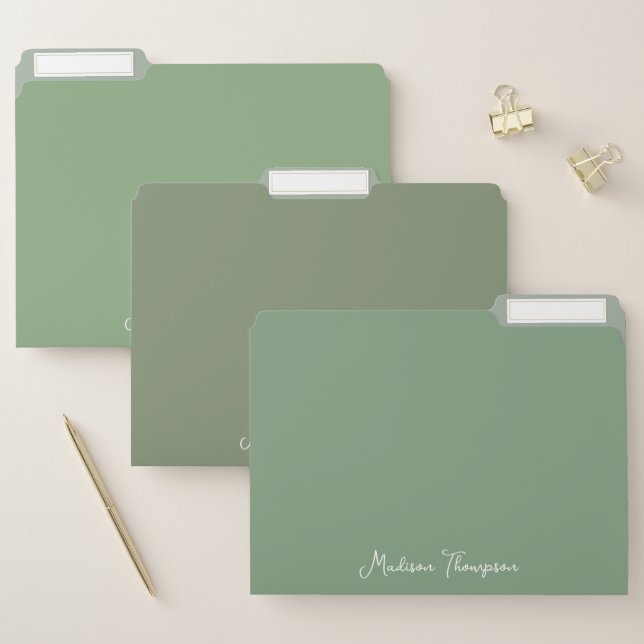 Personalized Minimalist Sage Green Script Font File Folder (Set)