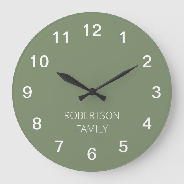 Personalized Minimalist Sage Green Wall Clock (Front)