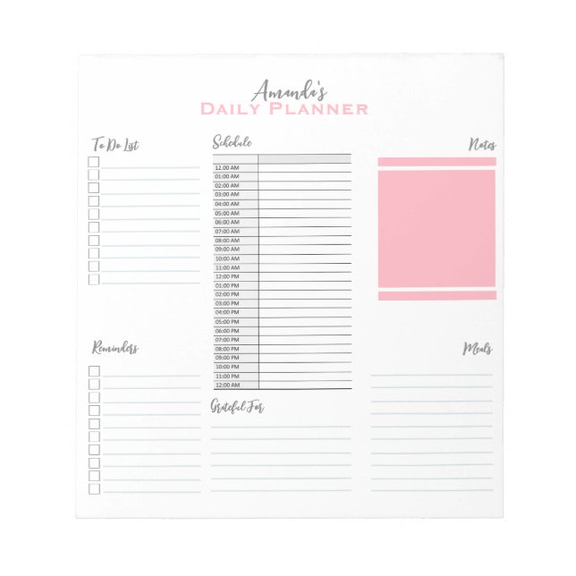 Personalized Minimalist Schedule Daily Planner  Notepad (Front)