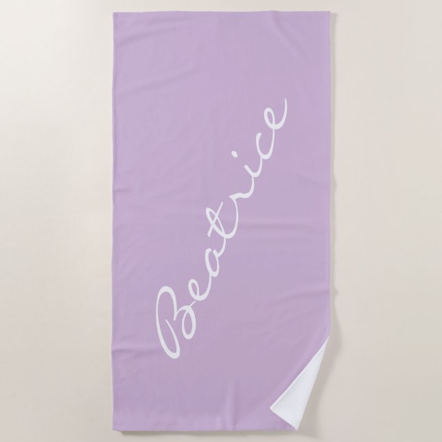 Personalized Minimalist Script Name Pastel Purple Beach Towel (Front)
