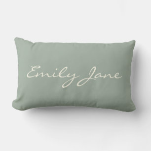 Personalized Minimalist Script Name Sage Green Lumbar Pillow