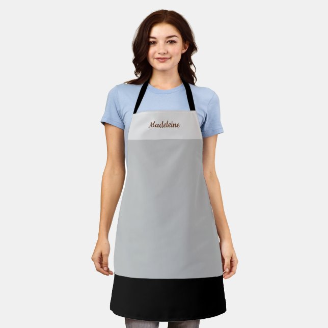 Personalized Minimalist Shades of Gray/Black Apron (Worn)