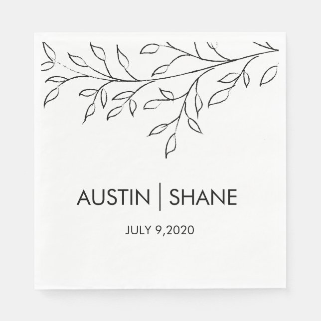 Personalized Minimalist Sketch Leaf Napkins (Front)