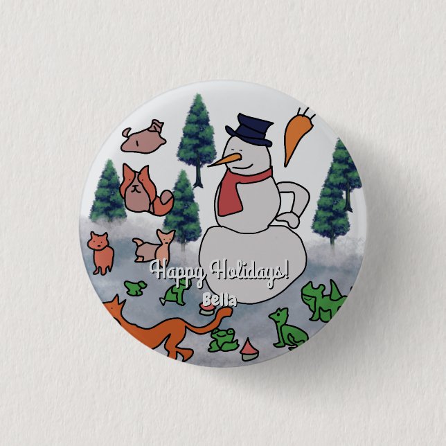 Personalized Minimalist Snowy Friends' Adventure Button (Front)