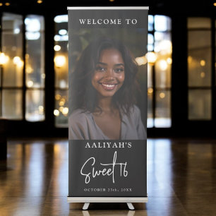 Personalized Minimalist Sweet 16 Sixteen Birthday Retractable Banner