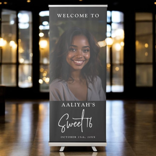 Personalized Minimalist Sweet 16 Sixteen Birthday Retractable Banner (Creator Uploaded)
