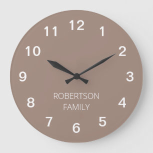 Personalized Minimalist Taupe Wall Clock