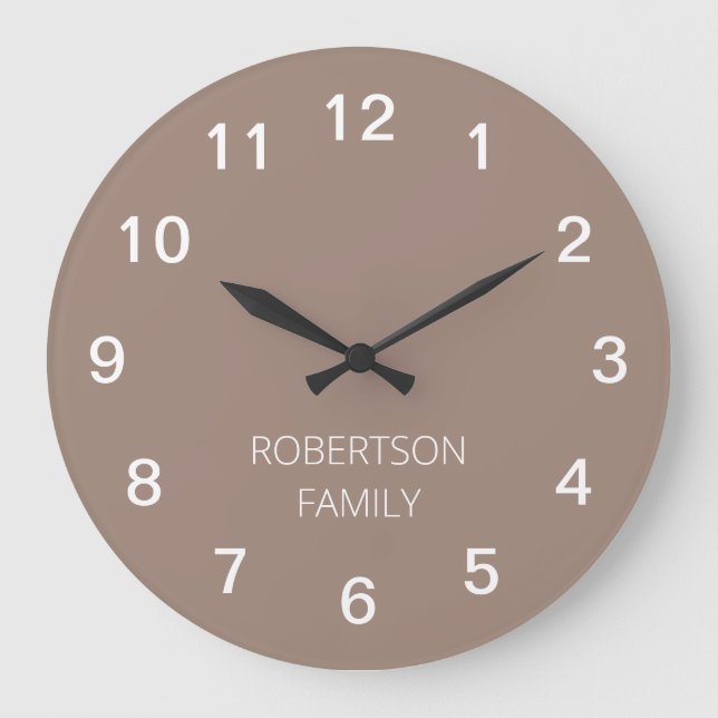 Personalized Minimalist Taupe Wall Clock (Front)