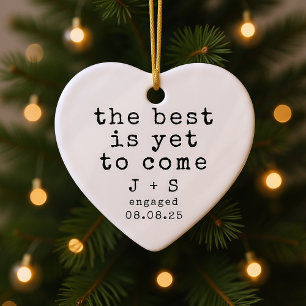 Personalized Minimalist Typography Engaged Ceramic Ornament