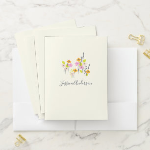 Personalized Minimalist Watercolor Wildflower Cute Pocket Folder