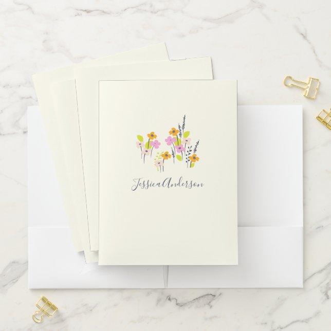Personalized Minimalist Watercolor Wildflower Cute Pocket Folder (In Situ)