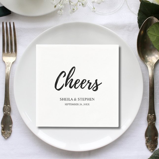Personalized Minimalist Wedding Cheers Cocktail Napkins (Creator Uploaded)