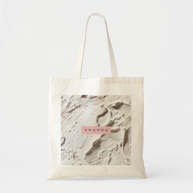 Personalized Minimalist White Paint Texture  Tote Bag (Front)
