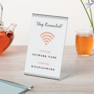 Personalized Minimalist Wifi Password and Network Pedestal Sign