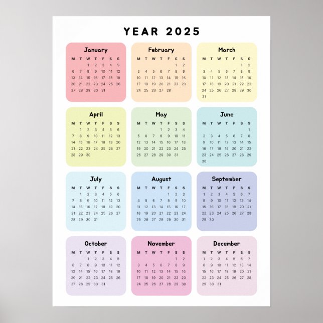 Personalized Minimalist Yearly Planner Calendar Poster (Front)