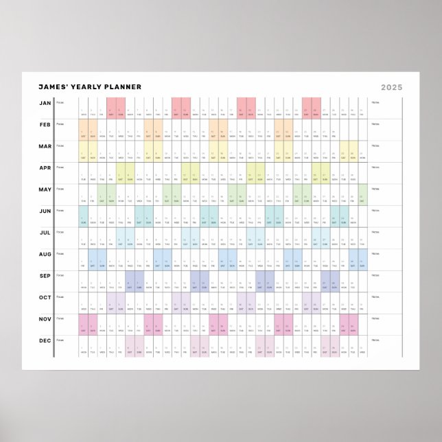 Personalized Minimalist Yearly Planner Poster (Front)