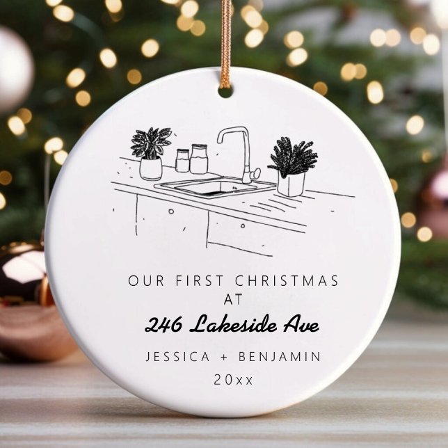 Personalized Minimalistic New Apartment Christmas Ceramic Ornament (Personalized Minimalistic New Apartment Christmas Ceramic Ornament)