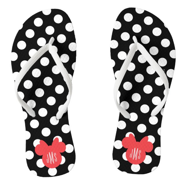Personalized Minnie Black and White Polka Dot Flip Flops (Footbed)