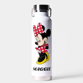 Personalized Minnie Mouse In Red Polka Dot Dress Water Bottle by MickeyAndFriends at Zazzle