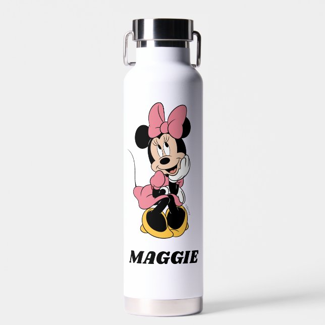 Personalized Minnie Mouse | Posing in Pink Water Bottle (Front)