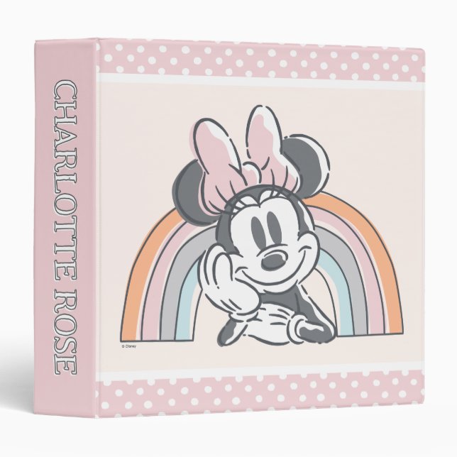 Personalized Minnie Mouse Rainbow 3 Ring Binder (Front/Spine)