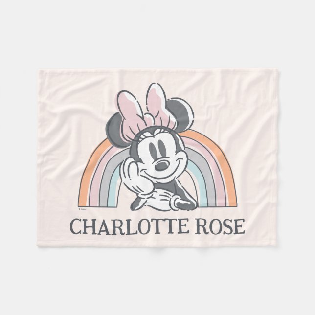Personalized Minnie Mouse Rainbow Fleece Blanket (Front (Horizontal))