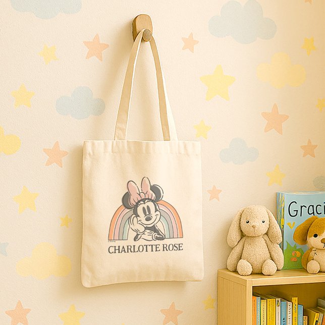 Personalized Minnie Mouse Rainbow Tote Bag (Tote in AI generated child's room)