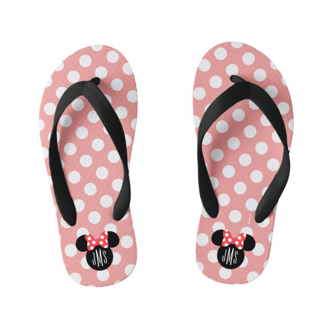 Personalized Minnie Polka Dot Head Silhouette Kid's Flip Flops (Footbed)
