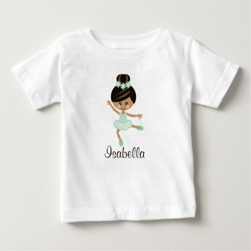 Personalized Mint African American Ballerina Baby Baby T_Shirt