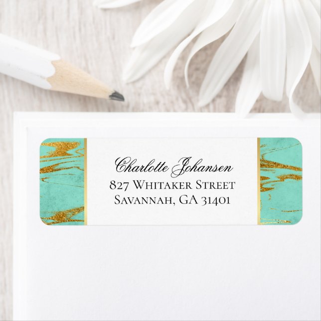 Personalized Mint and Gold Marble Pattern Label (Insitu)