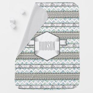 Personalized Mint and Gray Abstract Aztec Triangle Stroller Blanket