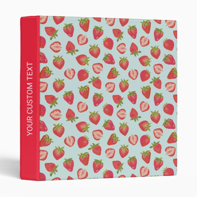 Personalized Mint and Red Strawberry 3 ring binder (Front/Spine)