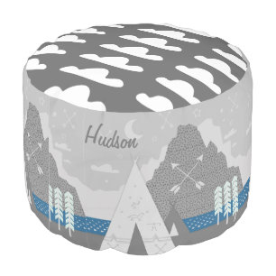 Personalized Mint Aqua Tepee and Cloud pouf