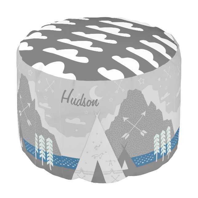 Personalized Mint Aqua Tepee and Cloud pouf (Angled Back)