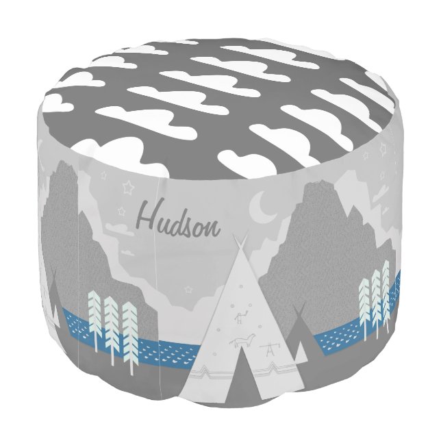 Personalized Mint Aqua Tepee and Cloud pouf (Angled Back)