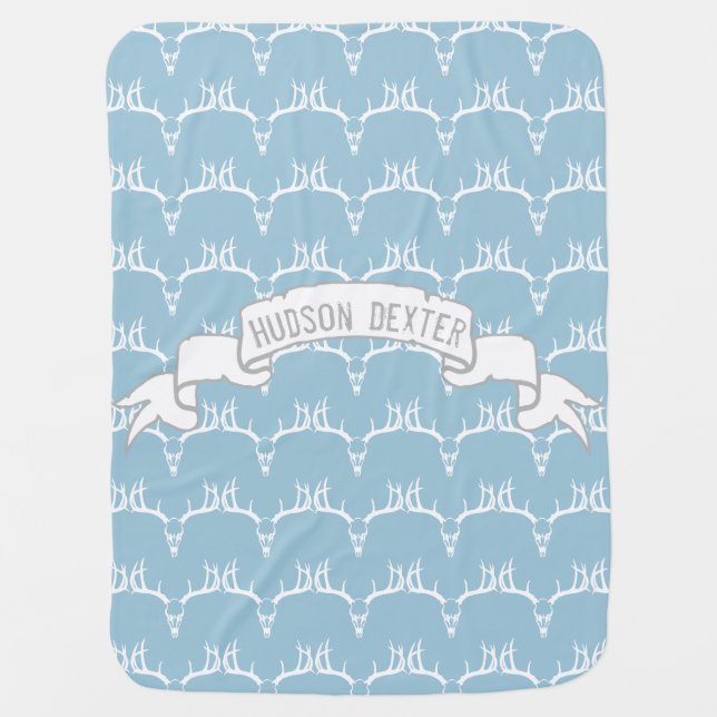 Personalized Mint Baby Boy Antlers with Rack Receiving Blanket (Front)