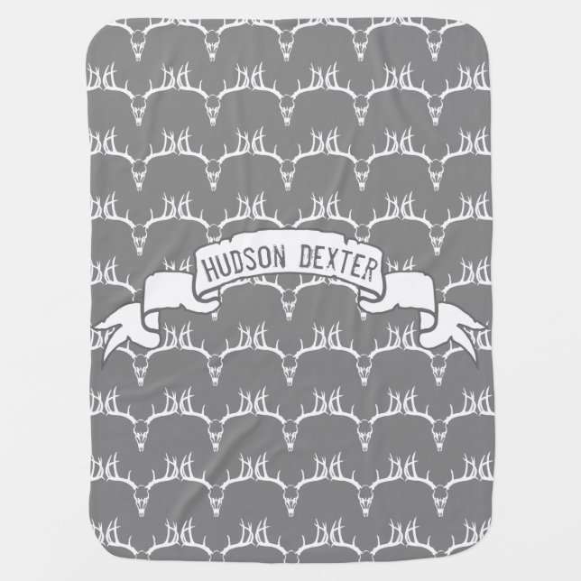 Personalized Mint Baby Boy Antlers with Rack Swaddle Blanket (Front)