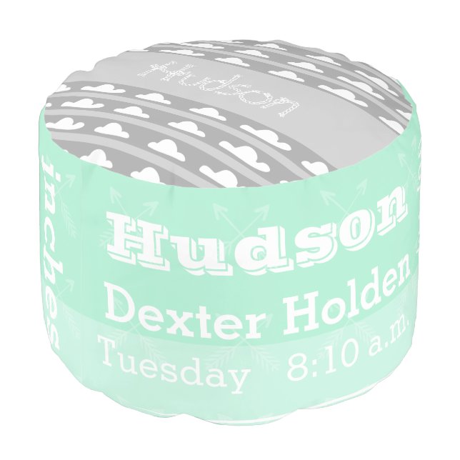 Personalized Mint Birth Record Cloud pouf (Angled Back)