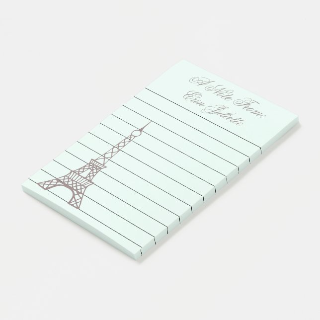Personalized Mint Eiffel Tower Post It Notes Gift (Angled)